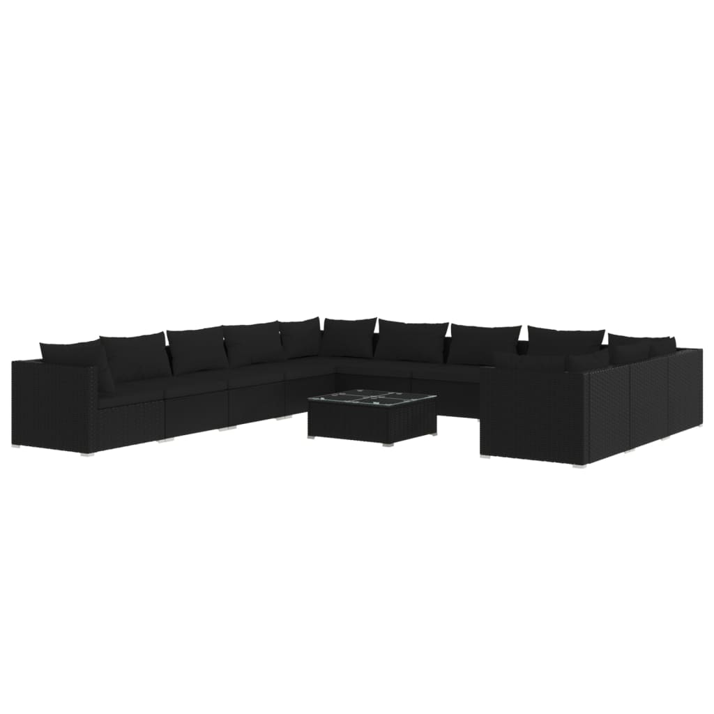 Set Divani da Giardino 12 pz con Cuscini in Polyrattan Nero cod mxl 40499