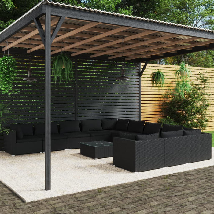 Set Divani da Giardino 12 pz con Cuscini in Polyrattan Nero cod mxl 40499