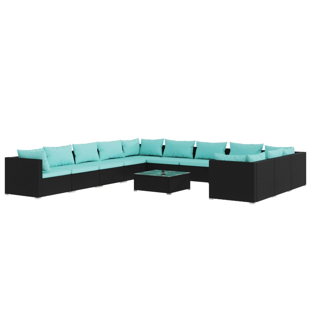 Set Divani da Giardino 12 pz con Cuscini in Polyrattan Nero 3102817