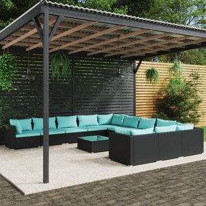 Set Divani da Giardino 12 pz con Cuscini in Polyrattan Nero 3102817