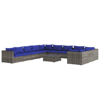 Set Divani da Giardino 12 pz con Cuscini in Polyrattan Grigio 3102822