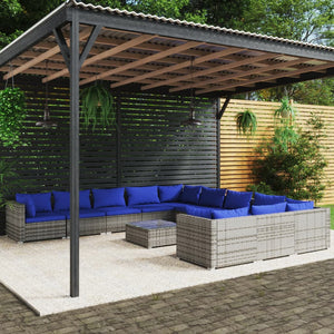 Set Divani da Giardino 12 pz con Cuscini in Polyrattan Grigio 3102822