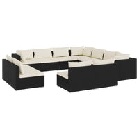 Set Divani da Giardino 11 pz con Cuscini in Polyrattan Nero 3102823