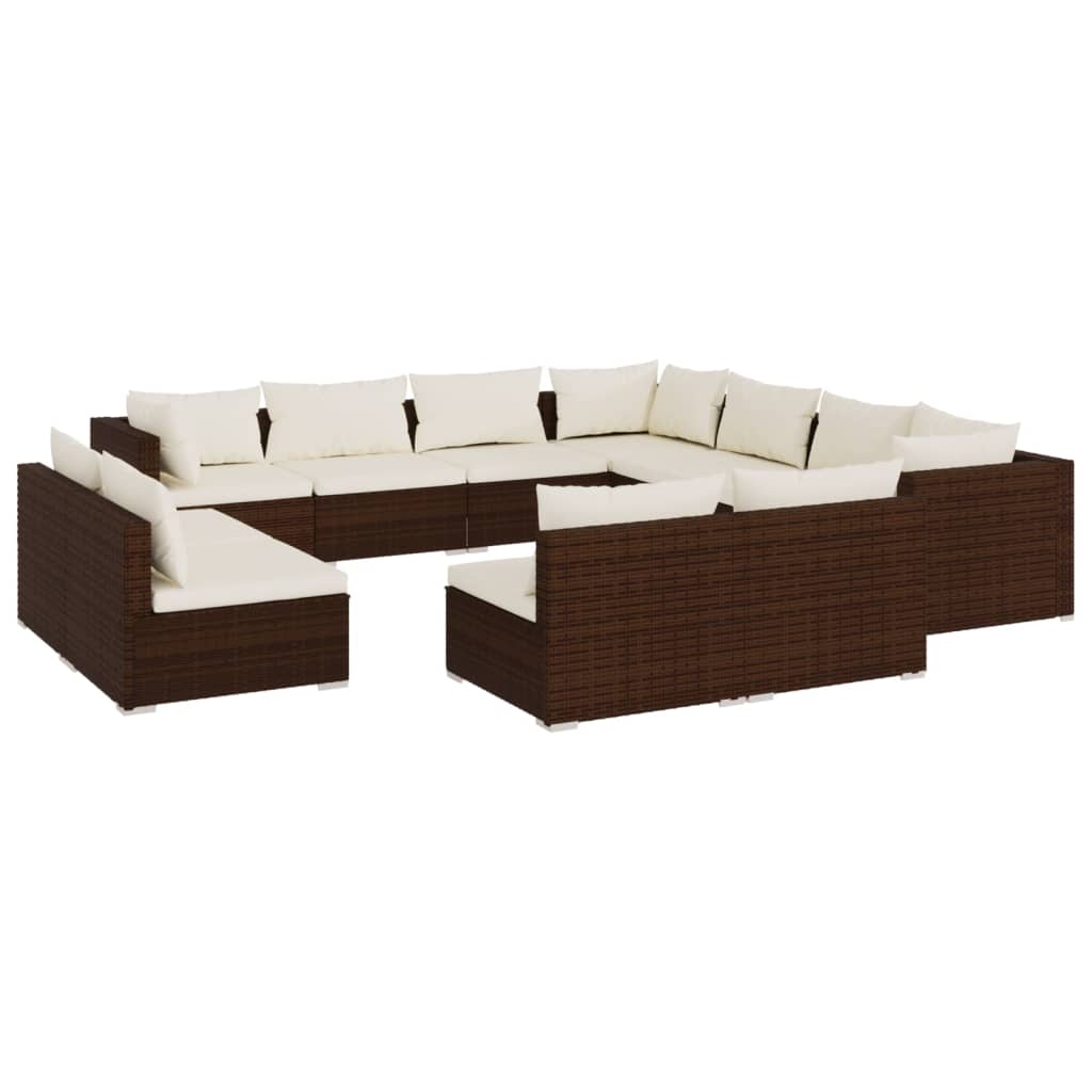 Set Divani da Giardino 11 pz con Cuscini in Polyrattan Marrone 3102826