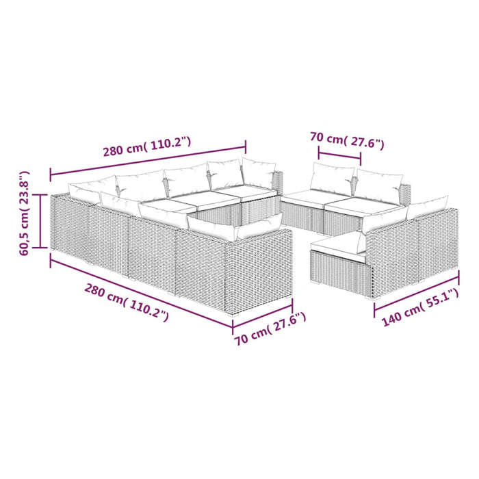 Set Divani da Giardino 11 pz con Cuscini in Polyrattan Marrone 3102826