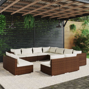 Set Divani da Giardino 11 pz con Cuscini in Polyrattan Marrone 3102826