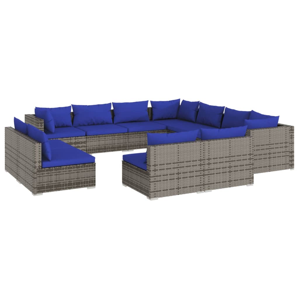 Set Divani da Giardino 11 pz con Cuscini in Polyrattan Grigio 3102830