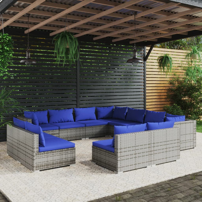 Set Divani da Giardino 11 pz con Cuscini in Polyrattan Grigio 3102830