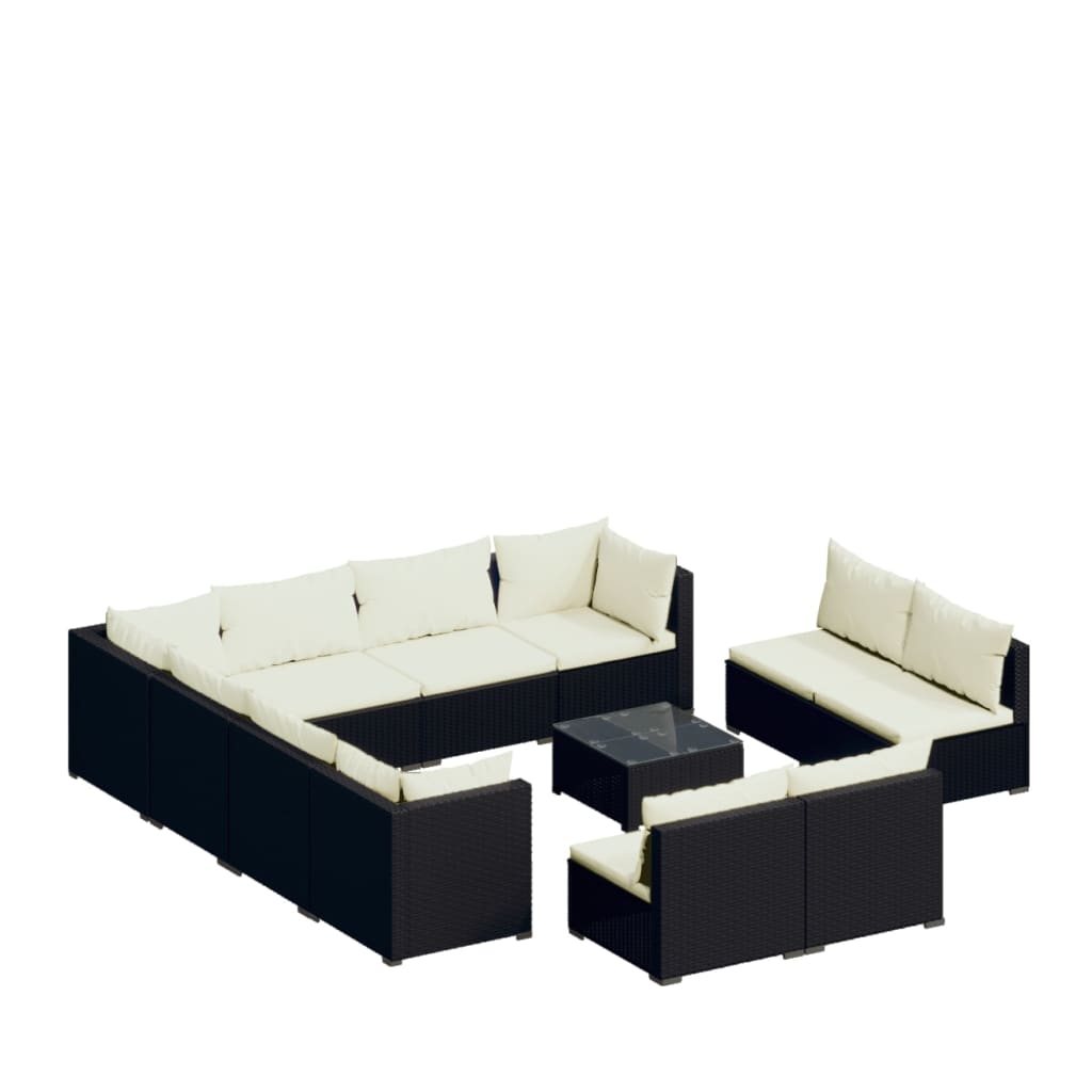 Set Divani da Giardino 12 pz con Cuscini in Polyrattan Nero cod mxl 56298