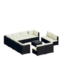 Set Divani da Giardino 12 pz con Cuscini in Polyrattan Nero 3102831