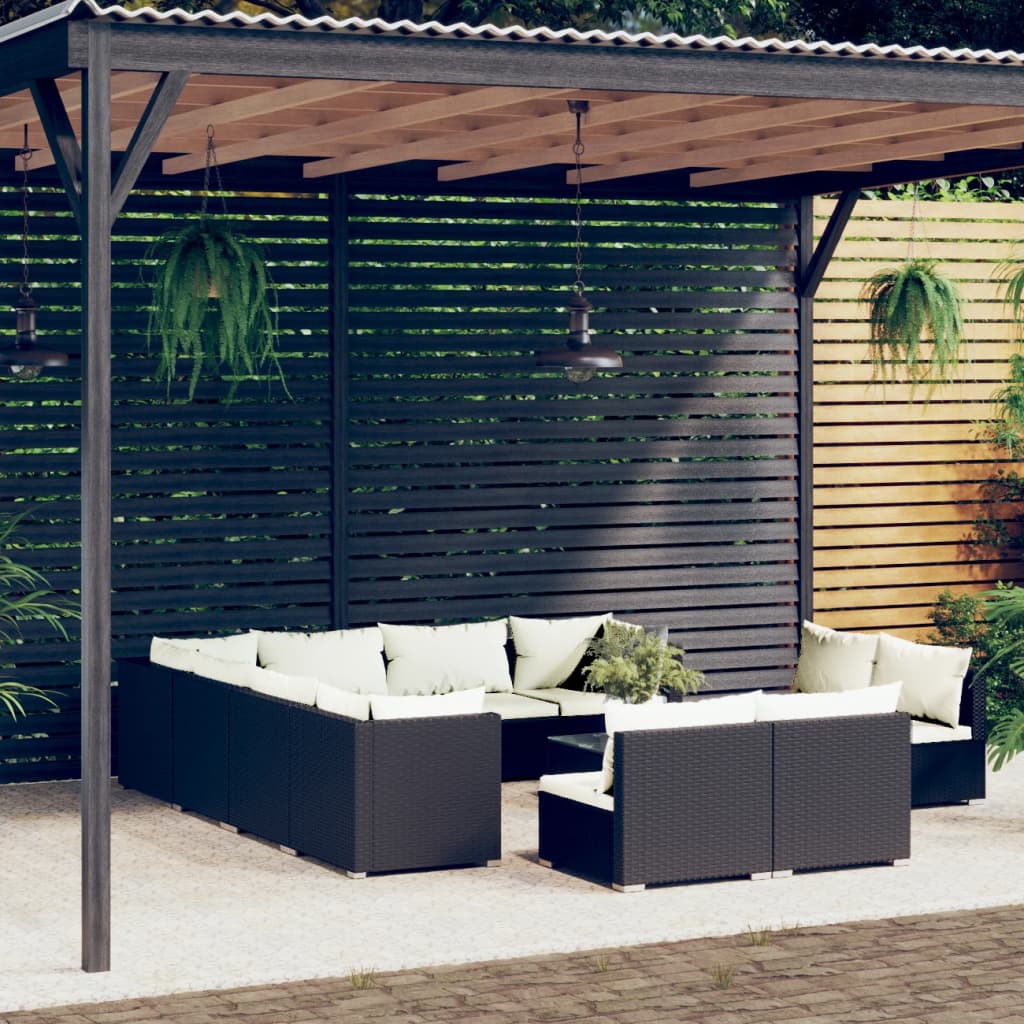 Set Divani da Giardino 12 pz con Cuscini in Polyrattan Nero cod mxl 56298