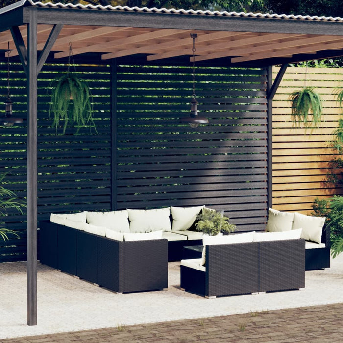 Set Divani da Giardino 12 pz con Cuscini in Polyrattan Nero 3102831