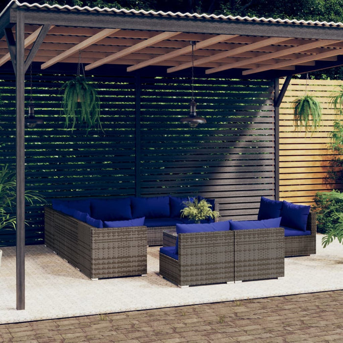 Set Divani da Giardino 12 pz con Cuscini in Polyrattan Grigio cod mxl 44795