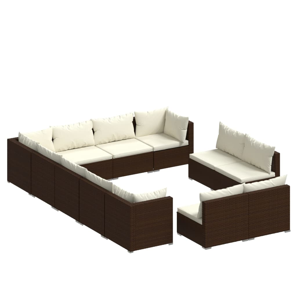 Set Divani da Giardino 12 pz con Cuscini in Polyrattan Marrone 3102842