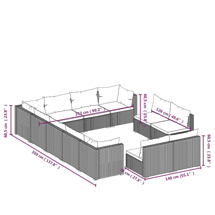 Set Divani da Giardino 12 pz con Cuscini in Polyrattan Marrone 3102842