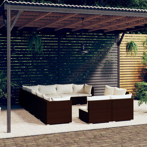 Set Divani da Giardino 12 pz con Cuscini in Polyrattan Marrone 3102842