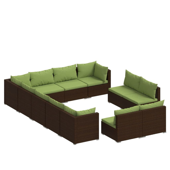 Set Divani da Giardino 12 pz con Cuscini in Polyrattan Marrone 3102844