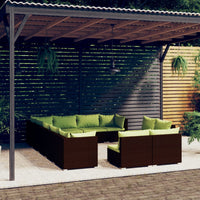 Set Divani da Giardino 12 pz con Cuscini in Polyrattan Marrone 3102844