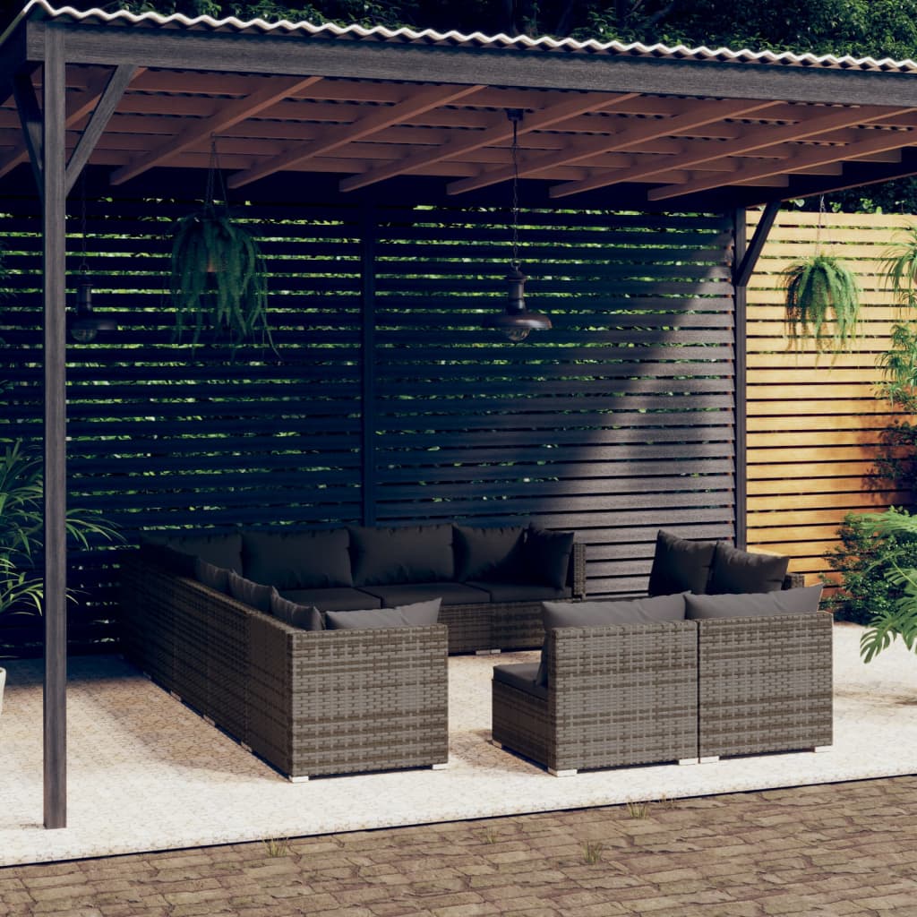 Set Divani da Giardino 12 pz con Cuscini in Polyrattan Grigio 3102845