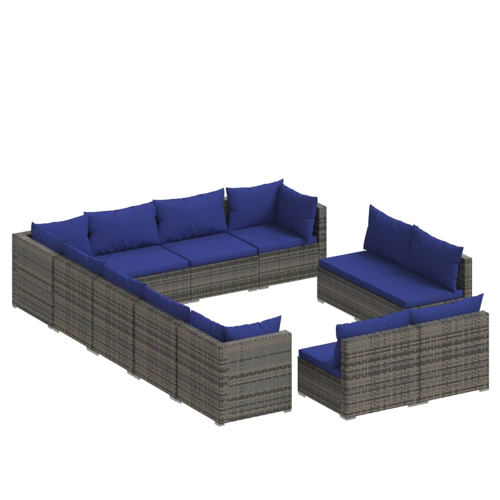 Set Divani da Giardino 12 pz con Cuscini in Polyrattan Grigio 3102846