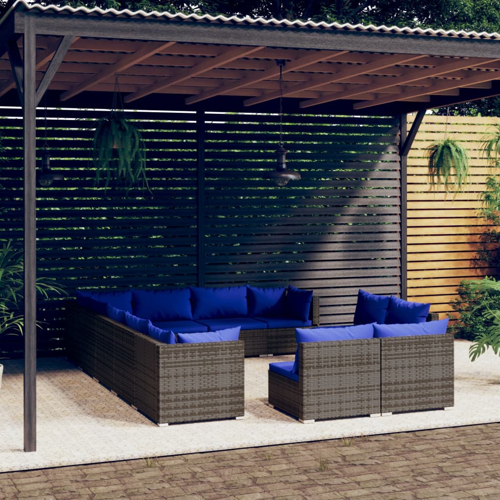 Set Divani da Giardino 12 pz con Cuscini in Polyrattan Grigio 3102846