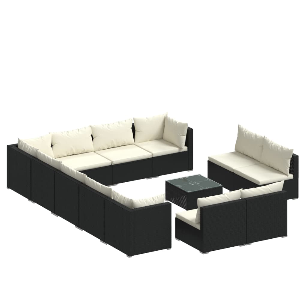 Set Divani da Giardino 13 pz con Cuscini in Polyrattan Nero 3102847