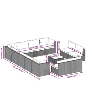 Set Divani da Giardino 13 pz con Cuscini in Polyrattan Nero 3102847