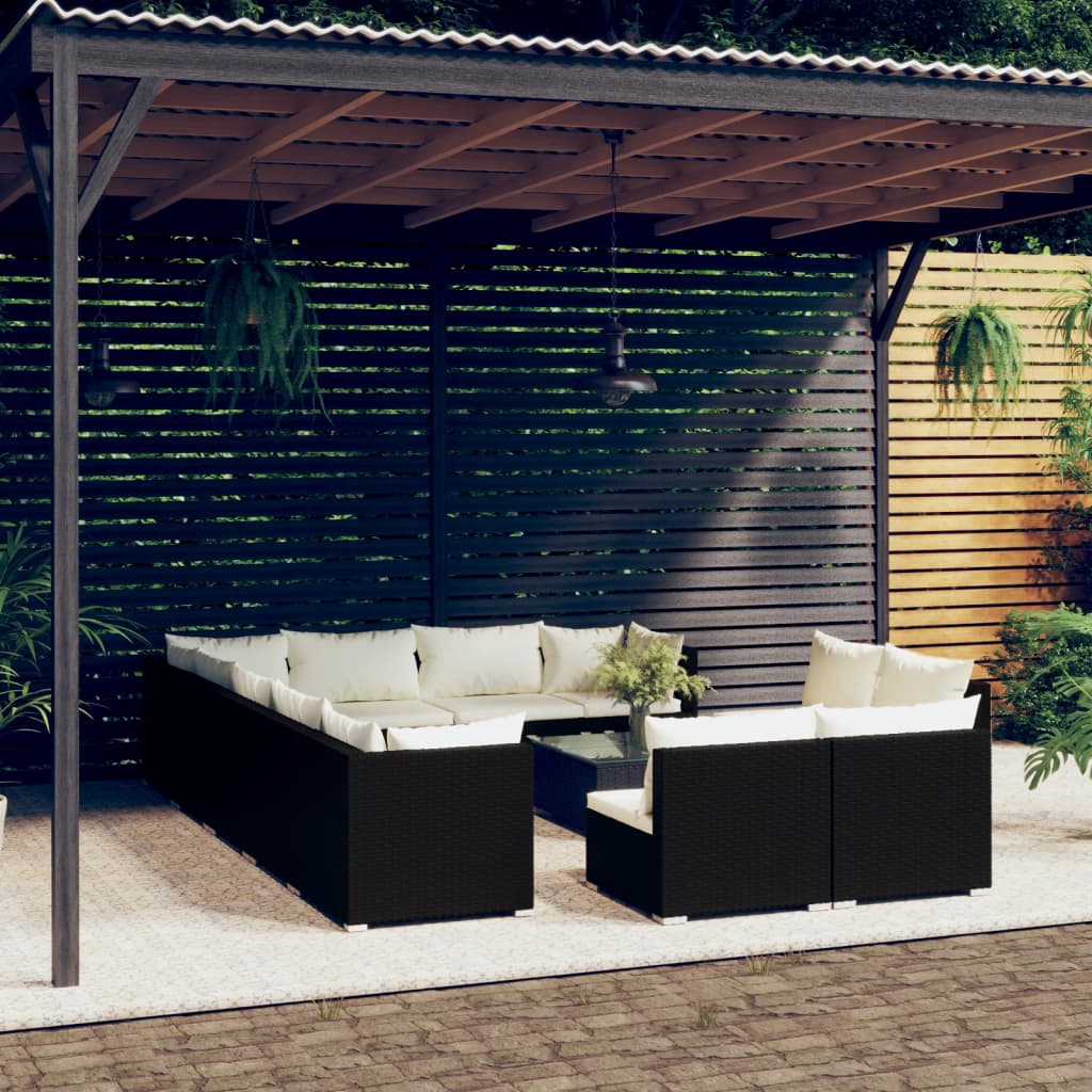 Set Divani da Giardino 13 pz con Cuscini in Polyrattan Nero 3102847