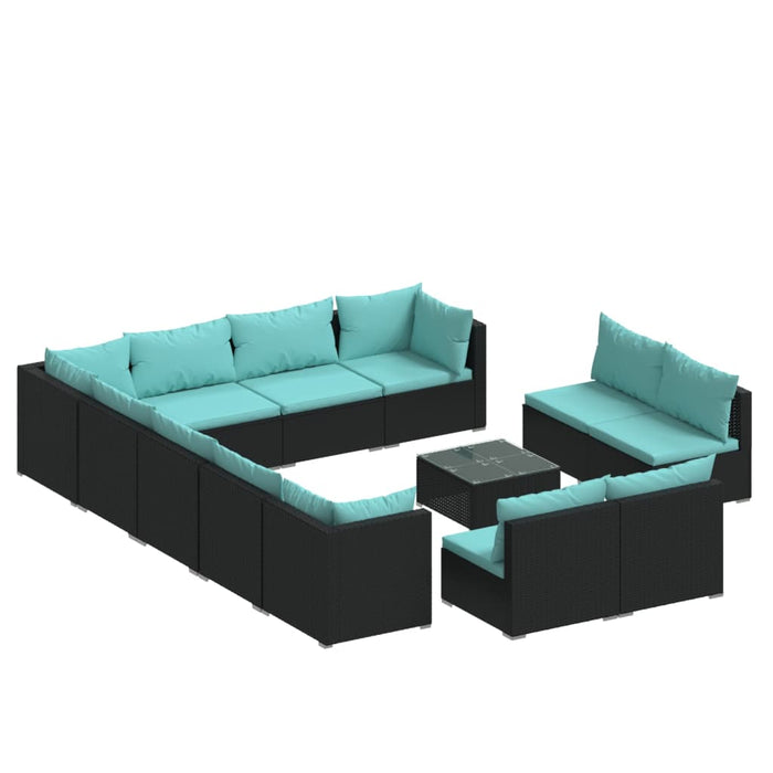 Set Divani da Giardino 13 pz con Cuscini in Polyrattan Nero 3102849