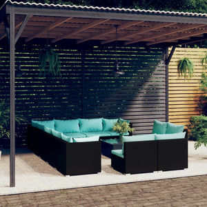 Set Divani da Giardino 13 pz con Cuscini in Polyrattan Nero 3102849