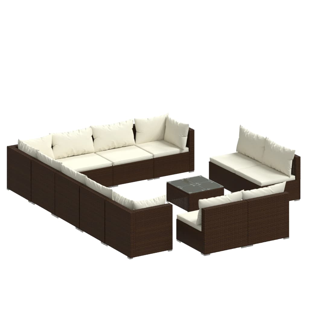 Set Divani da Giardino 13 pz con Cuscini in Polyrattan Marrone cod mxl 40810