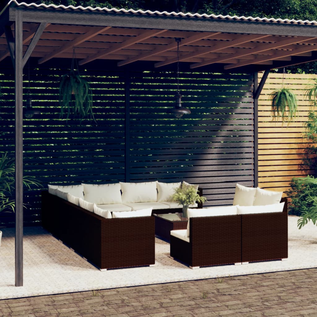 Set Divani da Giardino 13 pz con Cuscini in Polyrattan Marrone cod mxl 40810