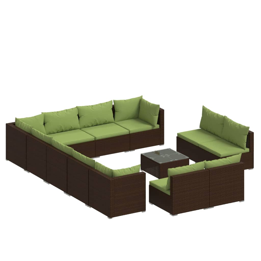 Set Divani da Giardino 13 pz con Cuscini in Polyrattan Marrone 3102852