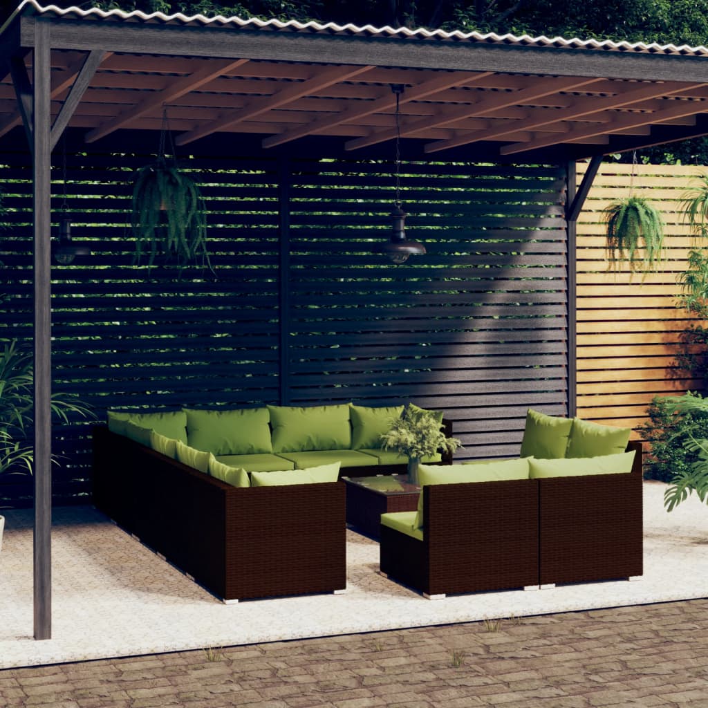 Set Divani da Giardino 13 pz con Cuscini in Polyrattan Marrone 3102852