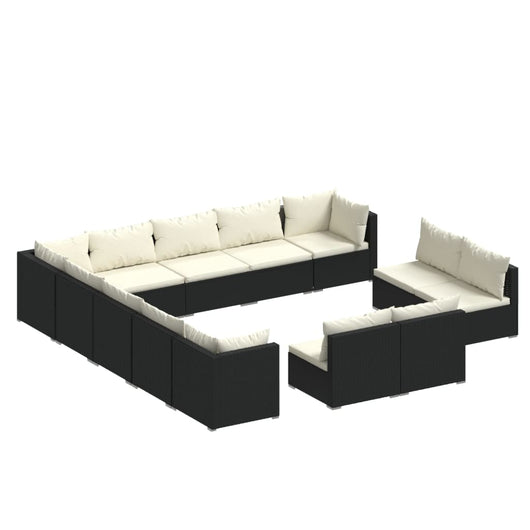 Set Divani da Giardino 13 pz con Cuscini in Polyrattan Nero 3102855