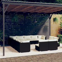 Set Divani da Giardino 13 pz con Cuscini in Polyrattan Nero 3102855