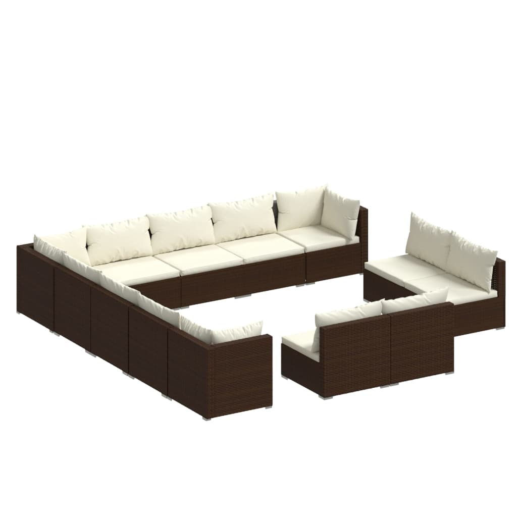 Set Divani da Giardino 13 pz con Cuscini in Polyrattan Marrone cod mxl 46495