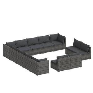 Set Divani da Giardino 13 pz con Cuscini in Polyrattan Grigio 3102861