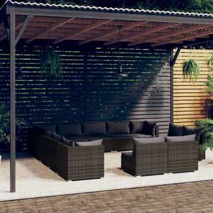 Set Divani da Giardino 13 pz con Cuscini in Polyrattan Grigio 3102861