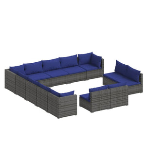 Set Divani da Giardino 13 pz con Cuscini in Polyrattan Grigio 3102862