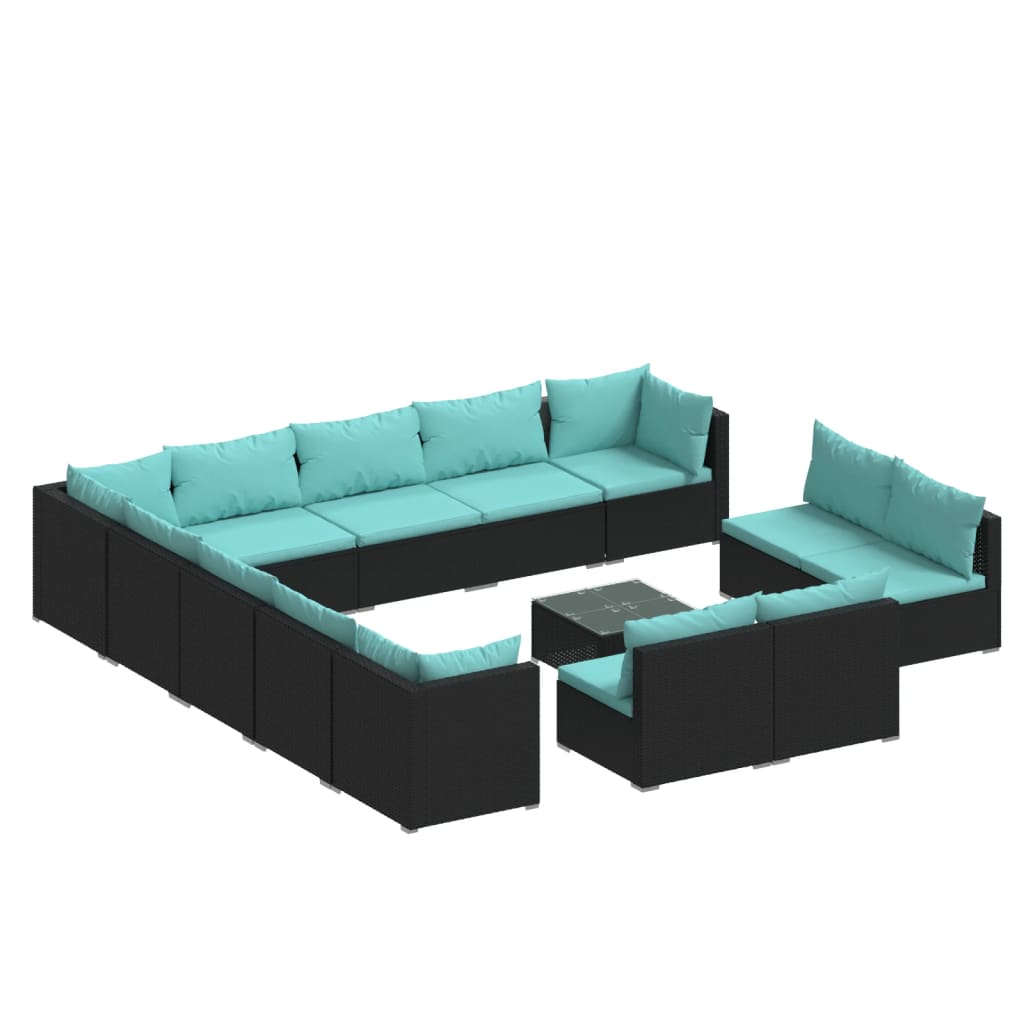 Set Divani da Giardino 14 pz con Cuscini in Polyrattan Nero 3102865