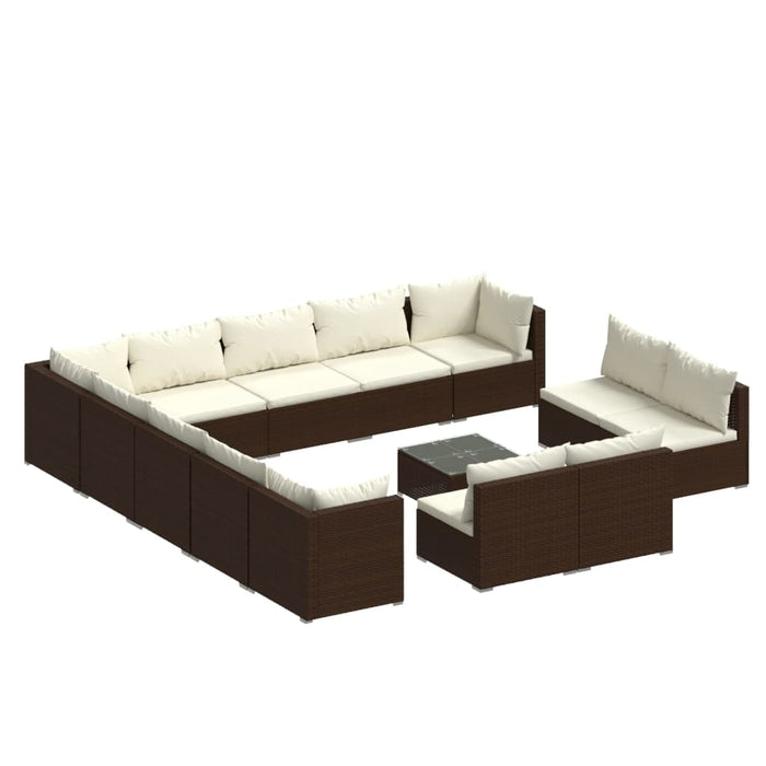 Set Divani da Giardino 14 pz con Cuscini in Polyrattan Marrone 3102866