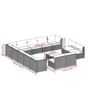 Set Divani da Giardino 14 pz con Cuscini in Polyrattan Marrone 3102866