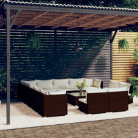 Set Divani da Giardino 14 pz con Cuscini in Polyrattan Marrone 3102866