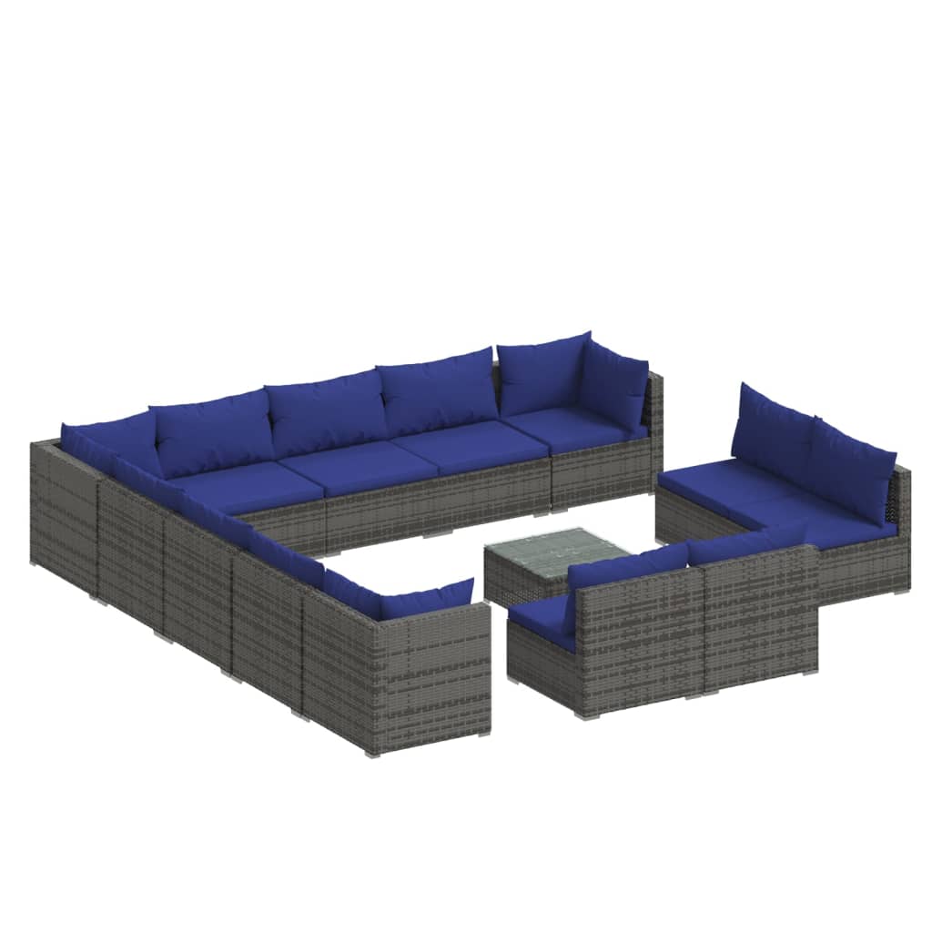 Set Divani da Giardino 14 pz con Cuscini in Polyrattan Grigio 3102870