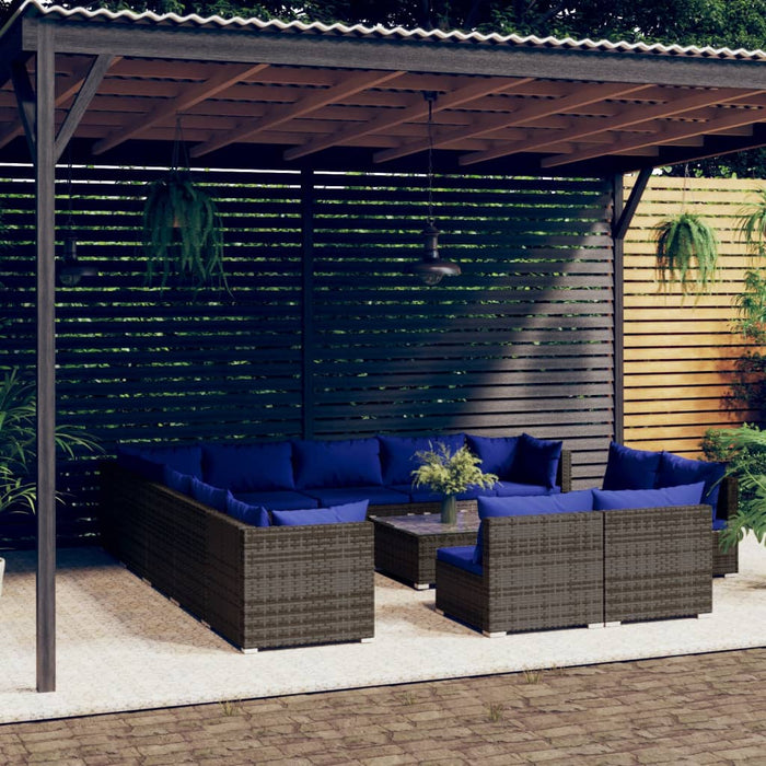 Set Divani da Giardino 14 pz con Cuscini in Polyrattan Grigio 3102870