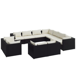 Set Divani da Giardino 11 pz con Cuscini in Polyrattan Nero 3102871