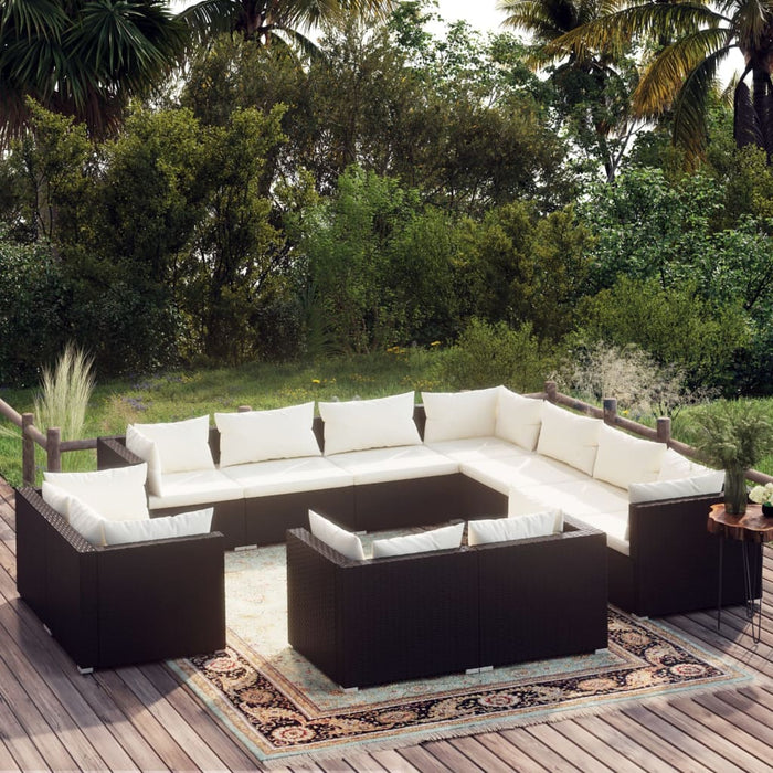 Set Divani da Giardino 11 pz con Cuscini in Polyrattan Nero 3102871