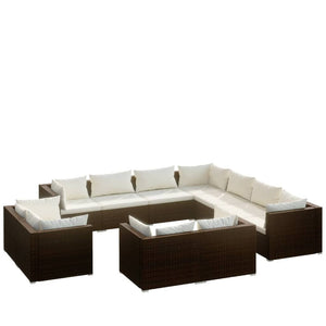 Set Divani da Giardino 11 pz con Cuscini in Polyrattan Marrone 3102874