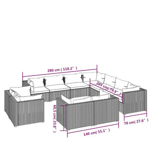 Set Divani da Giardino 11 pz con Cuscini in Polyrattan Marrone 3102874